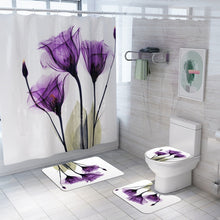 Load image into Gallery viewer, Colorful Tulip Lotus Flowers Trees Shower Curtain Sets Non-Slip Rugs Toilet Lid Cover and Bath Mat