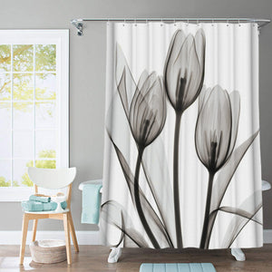 Colorful Tulip Lotus Flowers Trees Shower Curtain Sets Non-Slip Rugs Toilet Lid Cover and Bath Mat