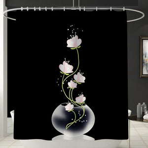 Colorful Tulip Lotus Flowers Trees Shower Curtain Sets Non-Slip Rugs Toilet Lid Cover and Bath Mat
